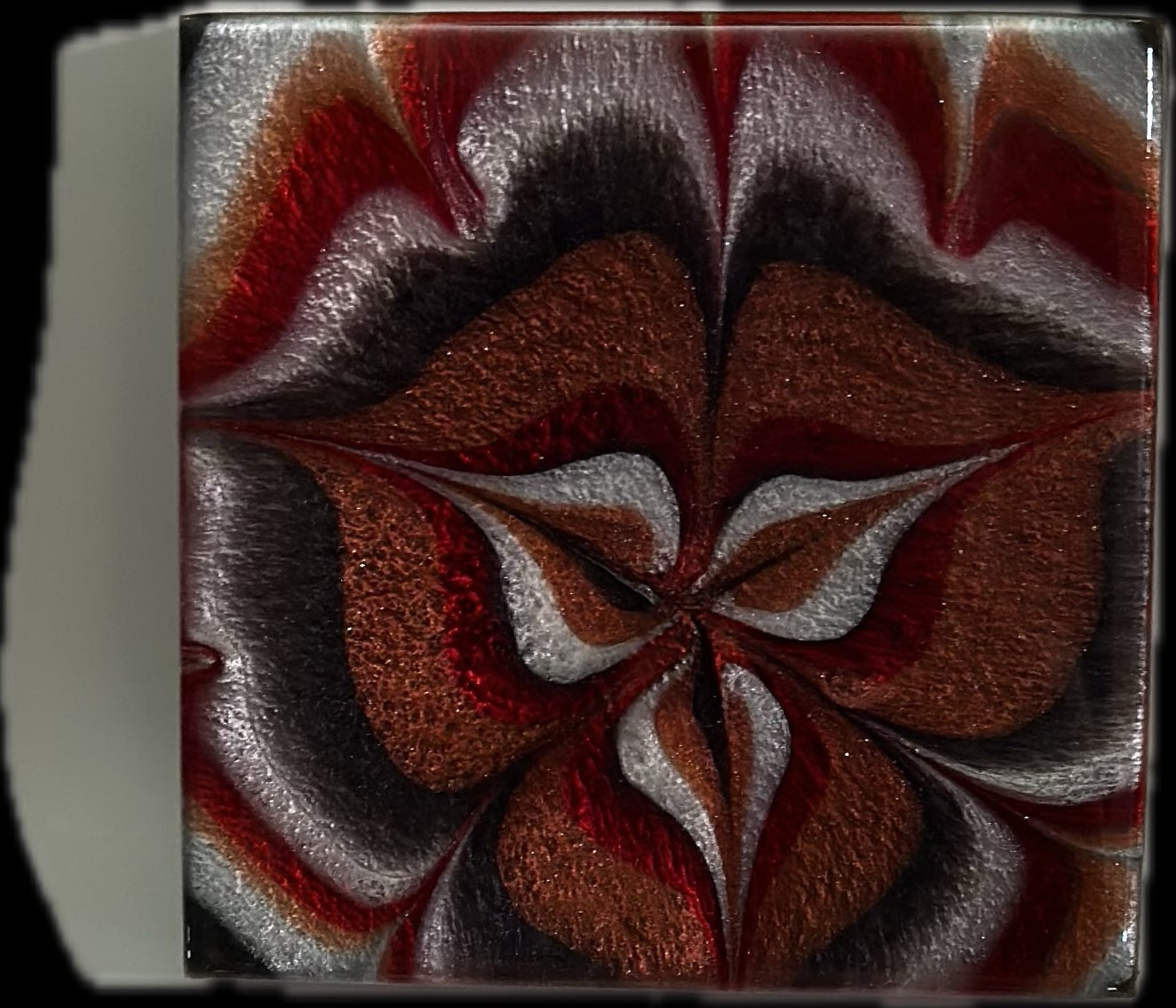 Embers Beneath the Pines epoxy resin art